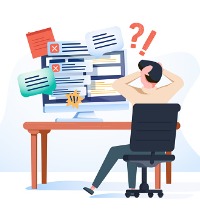 An illustration of a man getting stressed by tasks on a computer, needing help with Anxiety Management in Peoria IL